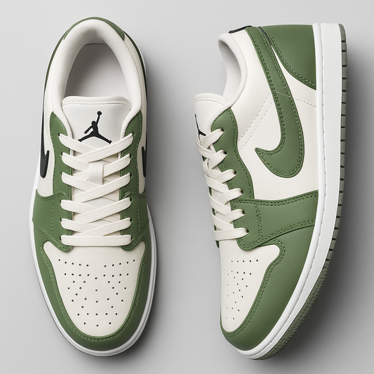 Men’s Classic Low-Top Sneakers – White & Olive Green | Street-Style Ready